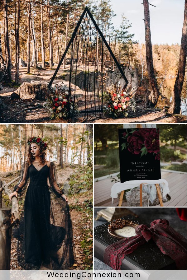 Moody Black & Burgundy Trendy Wedding Color Sheme